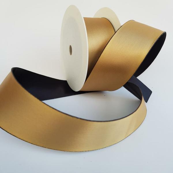 Satin Ribbon | Satin Ribbon Two Toned 40Mm Gold/Black Ribbons Satin Ribbon