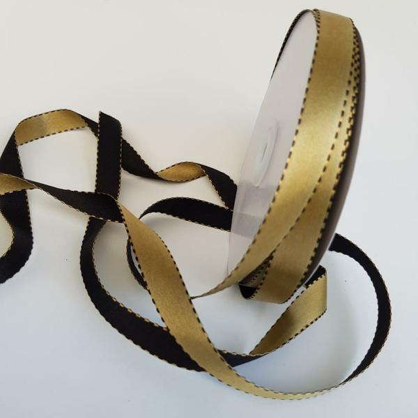 Satin Ribbon | Satin Stitch Ribbon 15Mm Old Gold/Black Ribbons Satin Ribbon