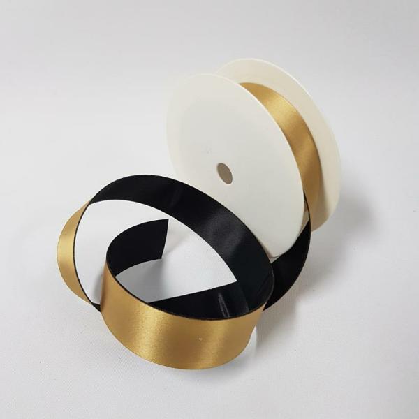 Satin Ribbon | Satin Ribbon Two Toned 25Mm Gold Black Ribbons Satin Ribbon