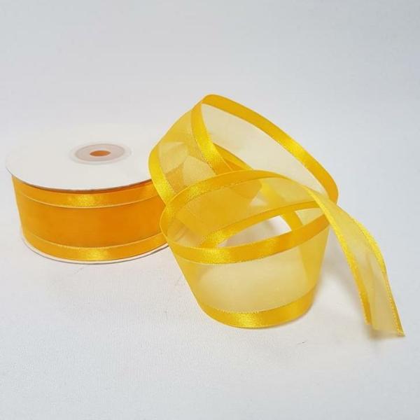 Ribbons Silver Thread | Organza Satin Edge Ribbon Silver Thread 38Mm Gold Yellow Ribbons Ribbons Silver Thread