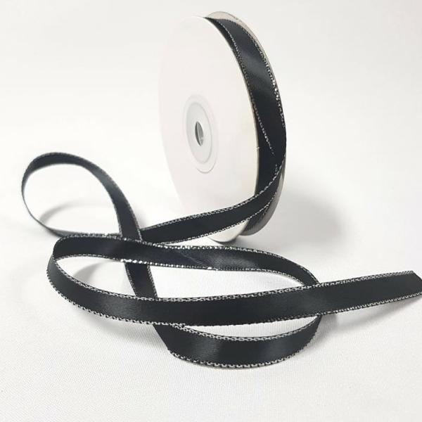 Ribbons Silver Thread | Satin Double Sided Silver Edge 10Mm Black Ribbons Ribbons Silver Thread